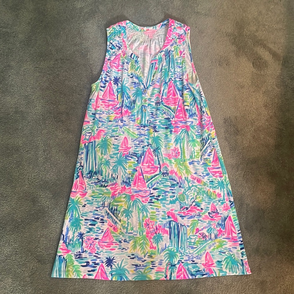 Sail boat and palm printed Essie Lilly Pulitzer Dress size medium